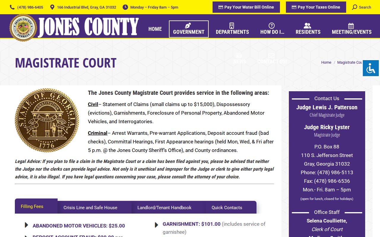 Jones County court case information from Magistrate Court