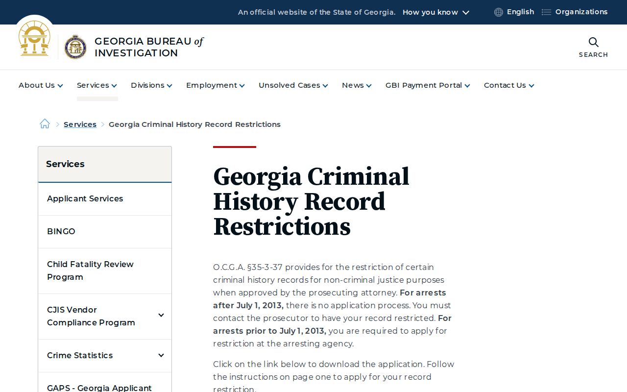 Jones County criminal history Georgia record restriction process
